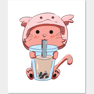 Axolotl Cat Bubble Tea Posters and Art